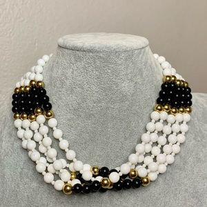 Vintage Multi-Strand Black & White Beaded Neckace